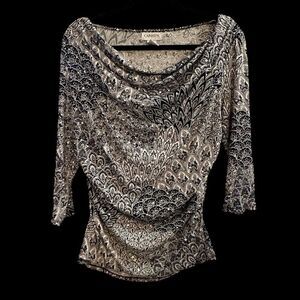 Carmen Marc Valvo Signature Draped Front Blouse Black & White Sequin Sz L